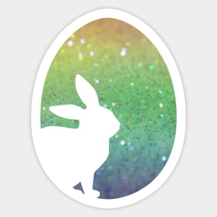 Easter Bunny Silhouette in Rainbow Ombre Faux Glitter Easter Egg Sticker